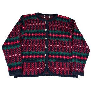 Tally Ho Button Up Cardigan Sweater Women's Size S Red Green Holiday Christmas